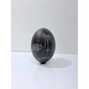 Hand Carved Native Corn Woman Design Emu Egg Shell 5 1/4''